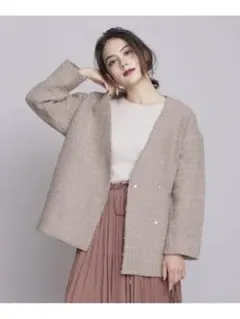 Aperi/ツイード調ニットノーカラージャケット NANO universe