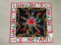 (K12282) 新品 CELINE チェーン ロゴ 大判ハンカチ スカーフ