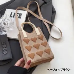 ショルダーバッグ スマホショルダー ベージュ レディース ハート ポーチ マチ付