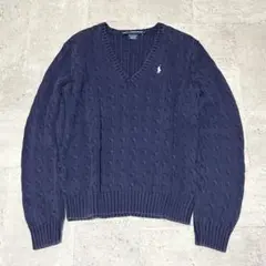 ラルフローレンスポーツ ケーブルニット vネック ネイビー【XL】