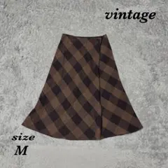 vintage（M）ひざ丈スカート ラメ バイアスチェック柄 フレアスカートのサムネイル