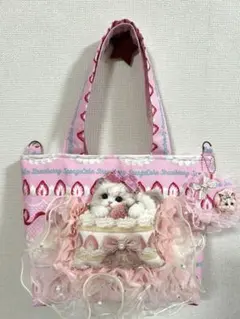 猫 パネル生地 ケーキ柄 フリルトートバッグ ハンドメイド - メルカリ