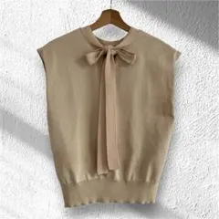 nano universeベージュ 2way ボータイフレンチスリーブニット F