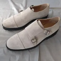 ベージュ スエード ダブルモンクストラップシューズ