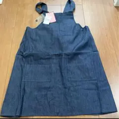 新品　キッズ　デニム風エプロン　濃紺　双子　男の子　女の子　シンプル　子供用