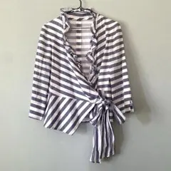 ストライプ ラップトップス フリル付き