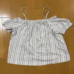 H&M オフショルダー ホワイトストライプ S