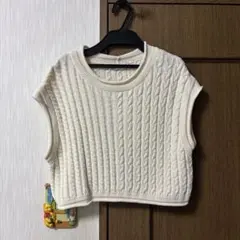 ZARA アイボリー ケーブル編み ノースリーブ M サマーニット