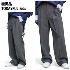 極美品 2024 スピックアンドスパン ダブルクロスツータックパンツ スラックス