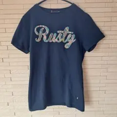 RUSTY Tシャツ　刺繍ネイビーＬサイズ