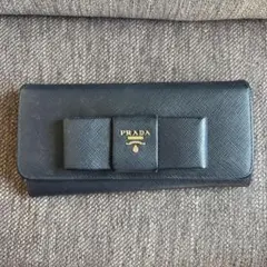 PRADA リボン　黒　レザー　長財布　サフィアーノ　SAFFIANO