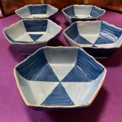 有田焼六角形の手描きの盛り皿、中鉢セット