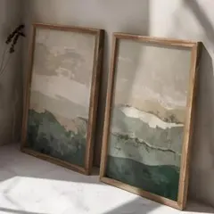 抽象画 山並み風景 2枚セット アートポスター 北欧風 ミッドセンチュリー