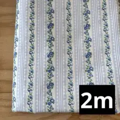 花柄ストライプ　ブルー系 生地幅110cm x 2m（ギリギリ）　綿ポリ