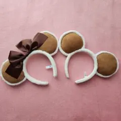 ディズニー カチューシャ ミニー ミッキー セット ブラウン ムートン サテン