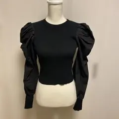 GRL パフスリーブ リブニットトップス M ブラック フィット感あり 伸縮性◎