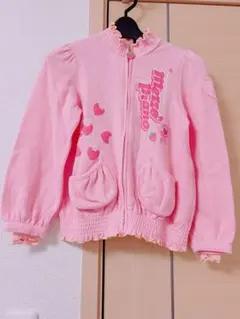 イチゴ柄ピンクジャケット　メゾピアノ130 ジップアップ　レトロ