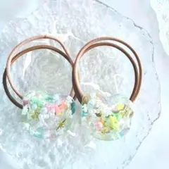 ヘアゴム くま型 「シャカシャカ♡くま」雲 にじ色 キラキラ レジン ヘアアクセ