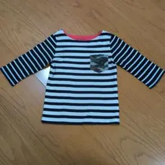 GLOBAL WORK 七分袖カットソー M 黒白ストライプ