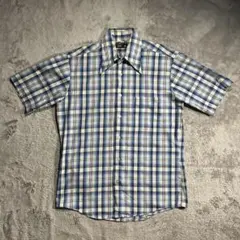 70s vintage 半袖チェックシャツ USA 青のサムネイル
