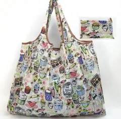 コンパクト収納◎エコバッグ 大容量 軽量 折りたたみ式 白地街並み