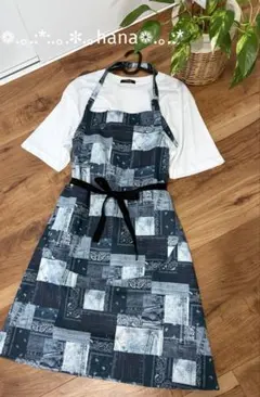 ❁パッチワーク風 デニム柄 エプロン ハンドメイド　男女❁
