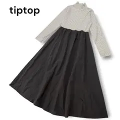 tiptop ハイネックボーダー切替長袖ロングワンピース 綿 F ブラック