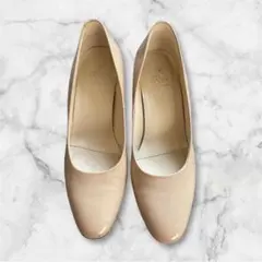 ベージュ プレーンパンプス 低ヒールsize24.5EEE