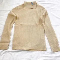 ベージュ ラメ入リブ編み タートルネック セーター
