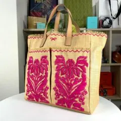 未使用 Anya Hindmarch ラフィア トートバッグ かごバッグ 刺繍