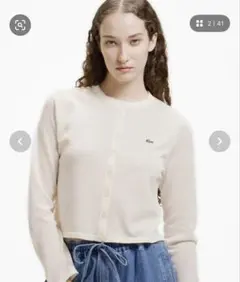 丸首ラメ クロップド丈 ハイゲージニットカーディガン　ラコステ　LACOSTEのサムネイル