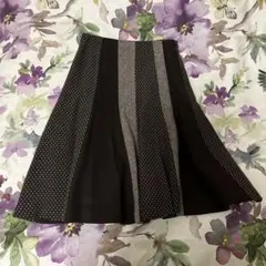 日本製　フレアスカート　ツイードドット柄　ダークブラウン M ウール