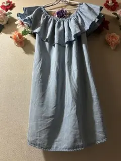 ザラZARAフリル付オフショルワンピース ミニ丈M