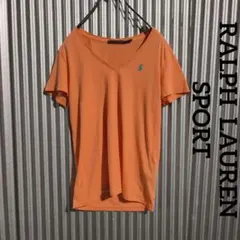 ラルフローレンスポーツ Vネック Tシャツ オレンジ 刺繍ロゴ レディース M
