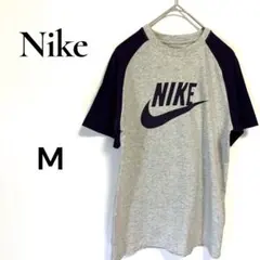 【美品】NIKE ラグラン Tシャツ M グレー パープル ビッグロゴ ナイキ