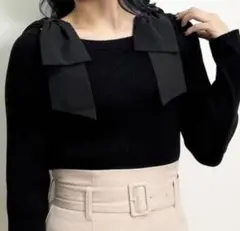 INGNI リボン付きブラックニット長袖トップス