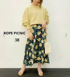 【美品♡】ロペピクニック BIGフラワーフレアスカート 黄 紺 М 花柄 リボン