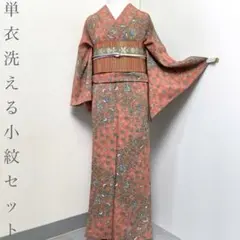 【着物と帯 時流】ポ26139◆洗える着物 小紋◆半幅帯二点セット くすみピンク