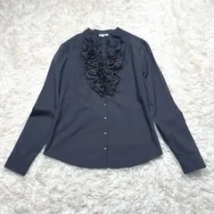 美品 ナラカミーチェ フリルブラウス 1 濃紺 ストレッチ コットン 完売品