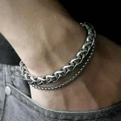 18cm メンズ 2連 チェーン ブレスレット シルバー silver925