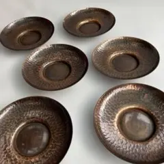 (433)金属製茶托 6枚セット 打ち出し模様