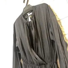 美品 セルフォード ボウタイプリーツワンピース パール Aライン 36濃紺