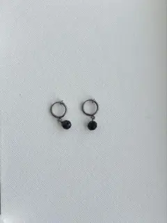 ブラックビーズ フープイヤリングシルバー揺れ感シンプル大人
