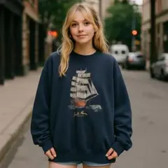 90s Lee リー スウェット クラックプリント 帆船 South Haven