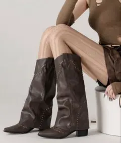 ダークブラウン ウエスタンブーツ スタッズ装飾