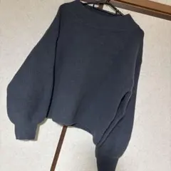 リブ編み ダークグレー セーター バルーンスリーブ[GU]