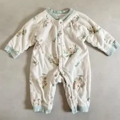 【美品】綿100% 厚手 60 カバーオール 動物柄 白 コットン