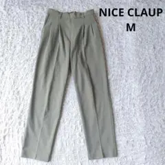 【ナイスクラップ】テーパードパンツ　スラックス　タック　くすみグリーン 　М