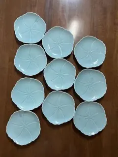 水色 花びら型 陶器皿 10枚セット　直径13.8cm