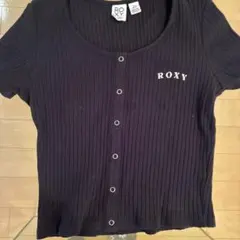ROXY 黒 リブ編み 半袖Tシャツ